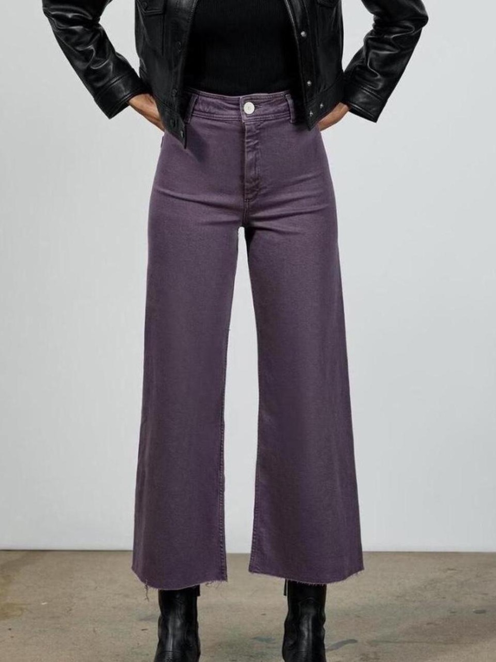 Zara The Marine Straight Wide Leg Jeans in Purple Size 6 High Rise Frayed